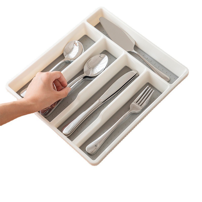 Plastic 5-Compartment Utensil Flatware Tableware Cutlery Silverware Tray with Non-slip TPR for Drawer