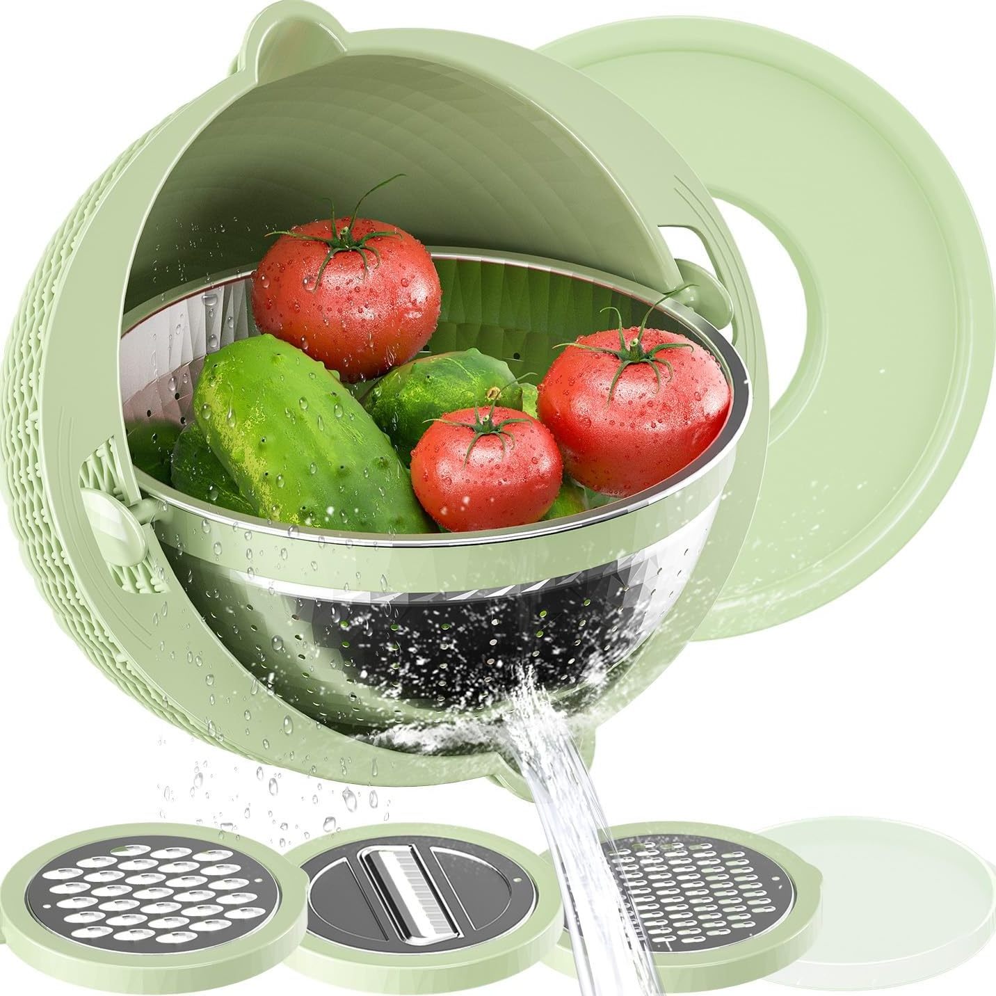 Apartment & Home Essentials Green Food Strainers and Colanders, 4-1 Colander with Mixing Bowl Set for Kitchen