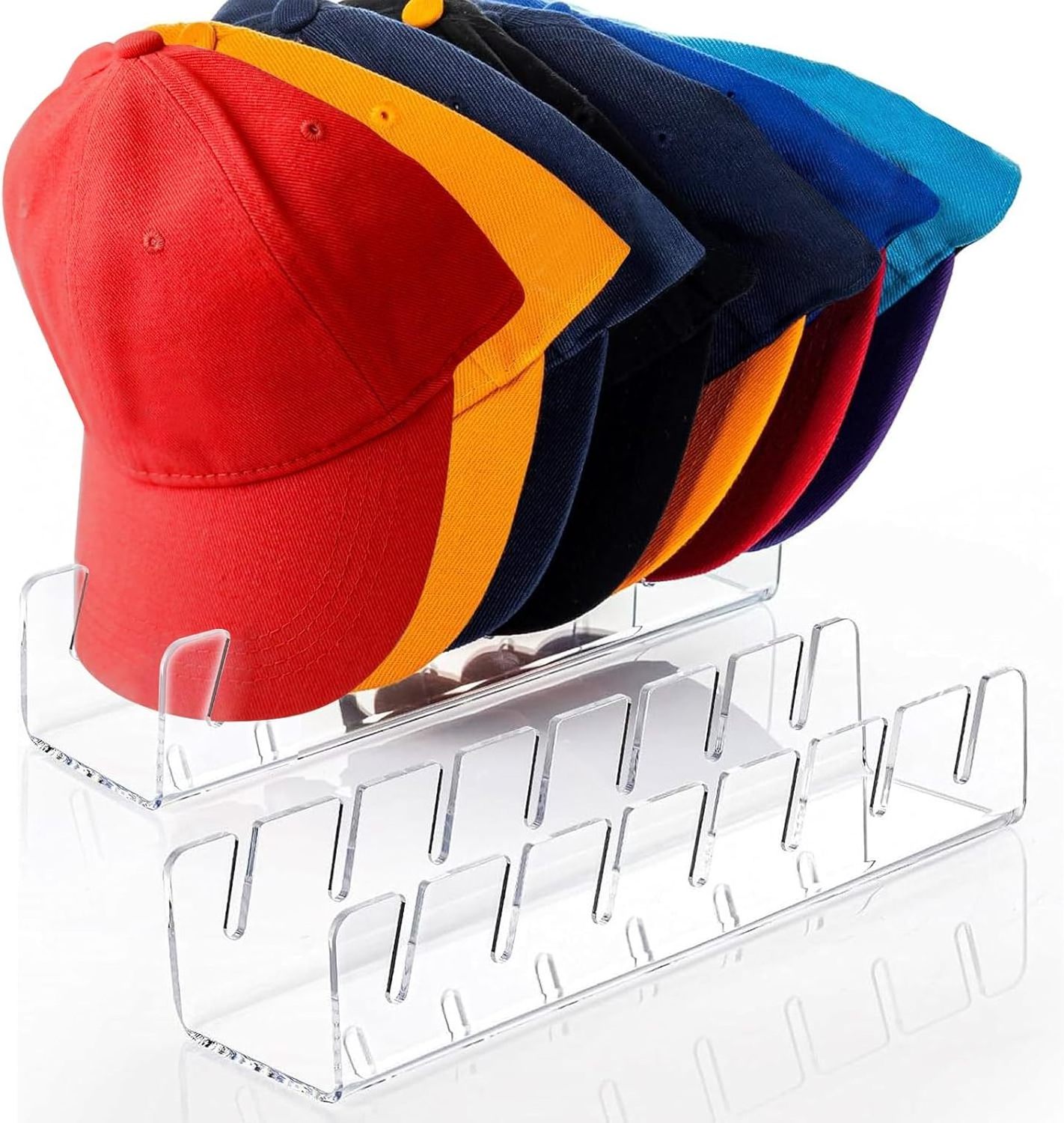 2Pack No Install Clear Acrylic Hat Organizer for 14 Baseball Caps, Racks Display Storage Hat Stand Organizer for Bedroom