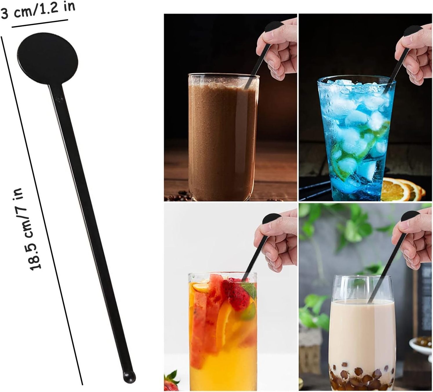 Disposable Black Plastic Bar Drinks Mixing Rod Disc Top 7 Inches Cocktail Swizzle Sticks Drink Stirrers With Customized Logo