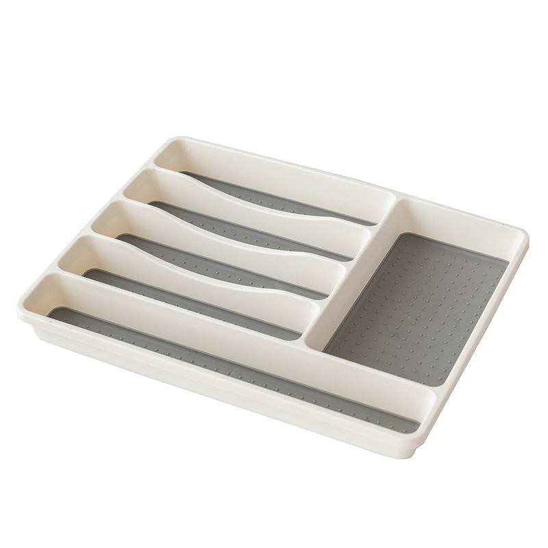 Plastic 5-Compartment Utensil Flatware Tableware Cutlery Silverware Tray with Non-slip TPR for Drawer