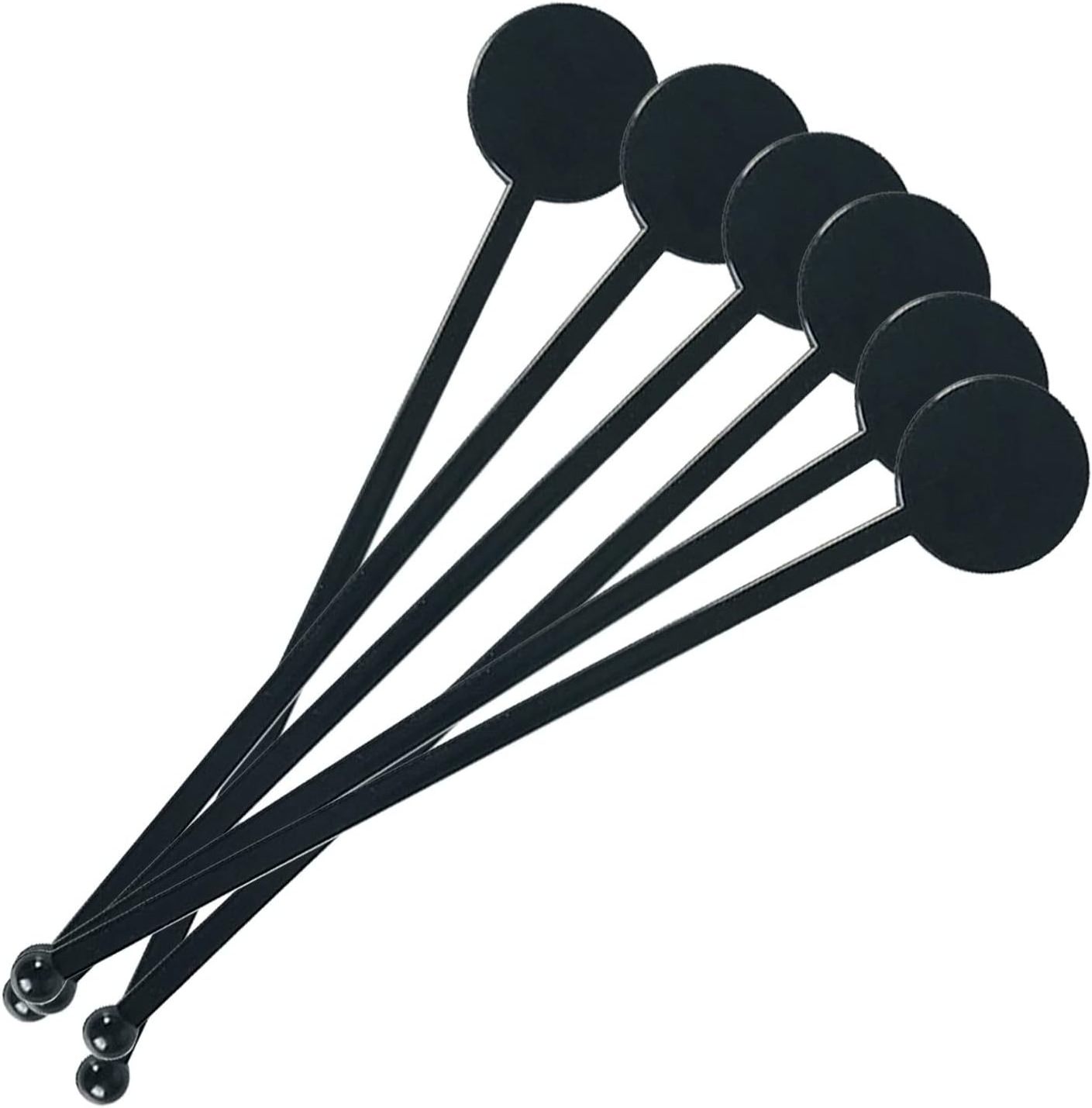 Disposable Black Plastic Bar Drinks Mixing Rod Disc Top 7 Inches Cocktail Swizzle Sticks Drink Stirrers With Customized Logo