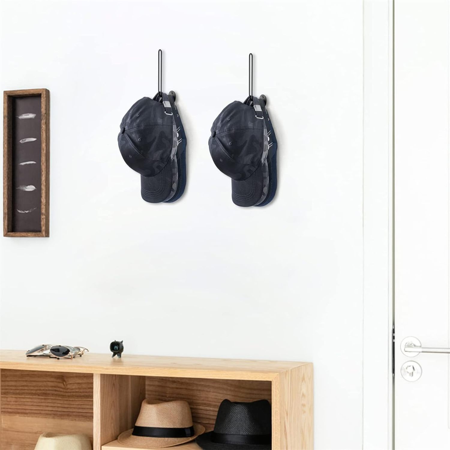 5 inch Set of 2 Wall Hat Organizer for Baseball Caps for 20 caps, L -Shaped Wall Mount Hat Hooks  for Closet Bedroom Storage