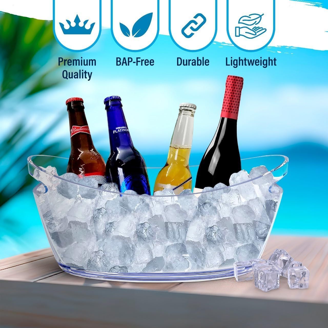 5.5 Liter Clear Acrylic Champagne Iced Bucket with Customized Logo for 3 Wine or 5 Beer Bottles