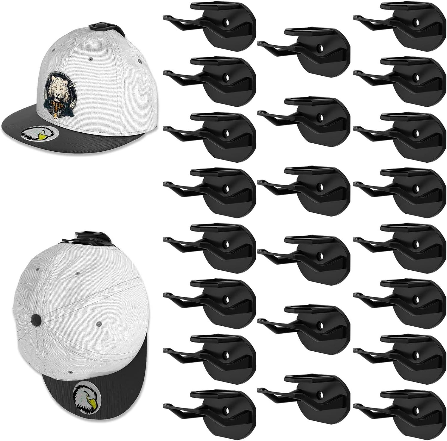 No Drilling Adhesive Black Hat Hooks for Wall, Super Strong Hat Rack for Baseball Caps