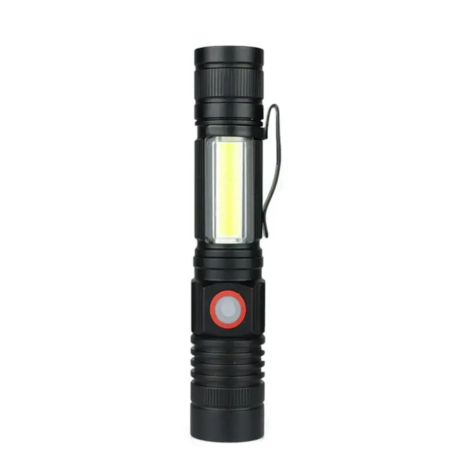 Super Bright USB Rechargeable  T6 LED Flashlight  Waterproof COB Torch Zoom Camping Lamp Portable 18650 Lantern with Tail Magnet