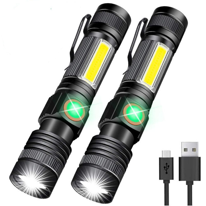 Super Bright USB Rechargeable  T6 LED Flashlight  Waterproof COB Torch Zoom Camping Lamp Portable 18650 Lantern with Tail Magnet