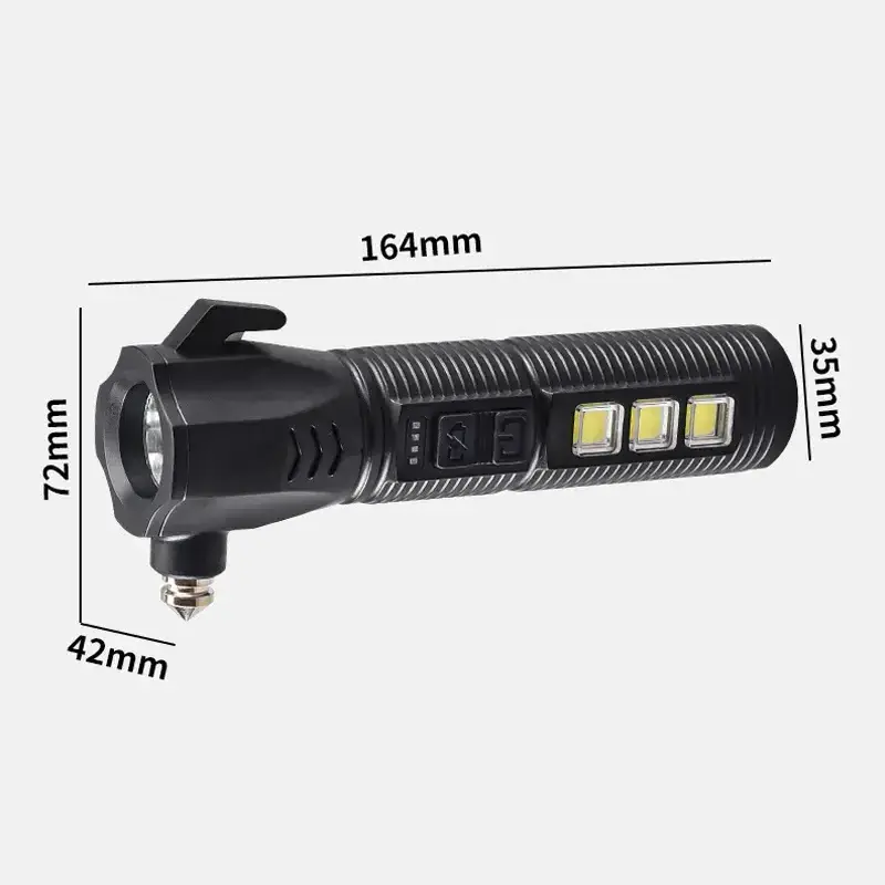 Outdoor Safety Hammer Flashlight LED Outdoor Multifunctional Work Light USB Car Strong Light Long Range Emergency Flashlight