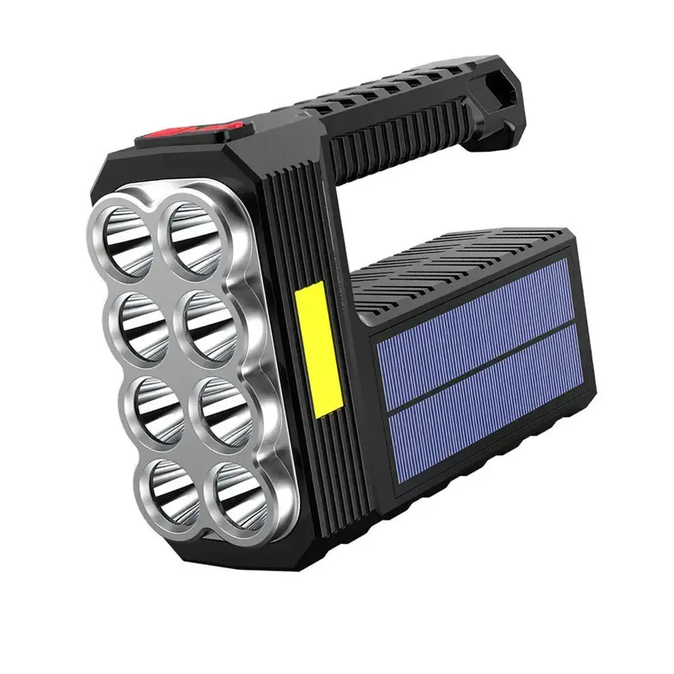 New  Smart COB Side Light 8 Core Waterproof Solar Torch Flashlight High Power Torch Light LED Rechargeable Big Flashlights