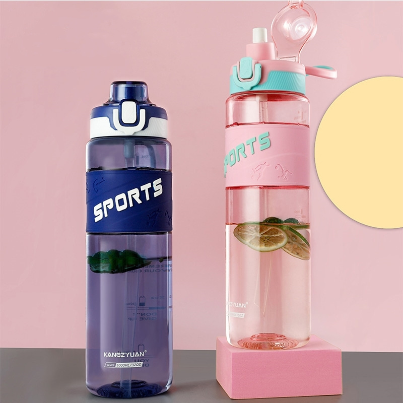 Customizable Transparent 1L 32Oz 1000ml Plastic Sports Drinking GYM Water Bottle Plastic With Straw