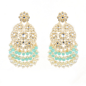 Latest Handmade Export Quality of Gold Plated Indo Western Classic Turquoise Beads Earring 109237