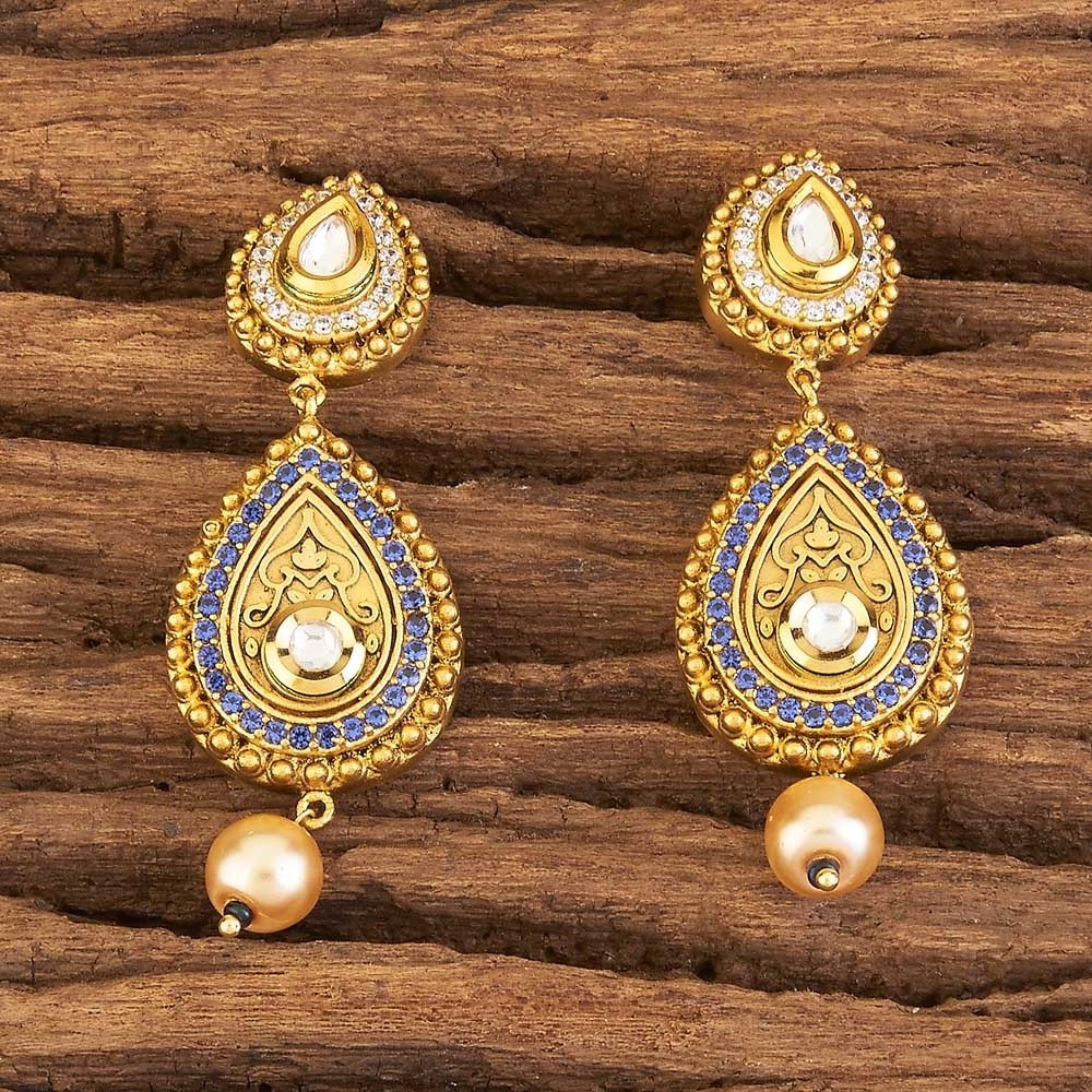 Stunning and Exclusive Classic American Diamond Earring with gold plating 58164 Blue Stone Jewellery