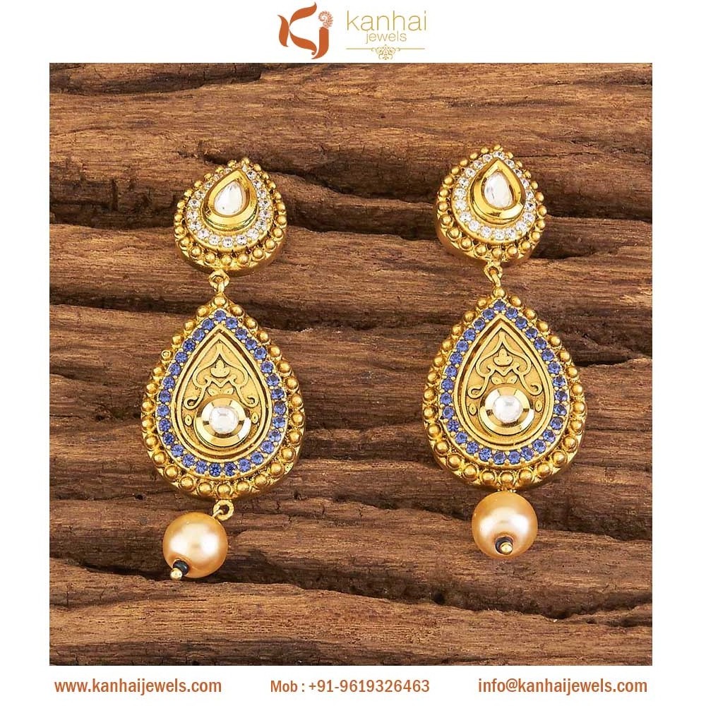 Stunning and Exclusive Classic American Diamond Earring with gold plating 58164 Blue Stone Jewellery