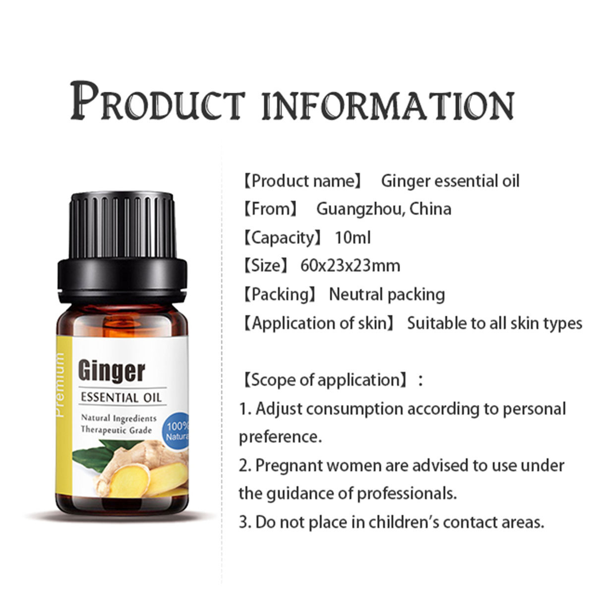 kanho Ginger 10ml 100% Natural Extract Therapeutic grade Hair Growth Anti-hair Loss Massage Scalp Care Essential oil