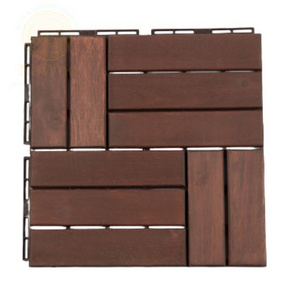 Nawoo - Acacia Solid Wood Decking Tiles 10 pieces/carton box Outdoor 10 slats Decking 19mm thick Interlocking Decking Tiles