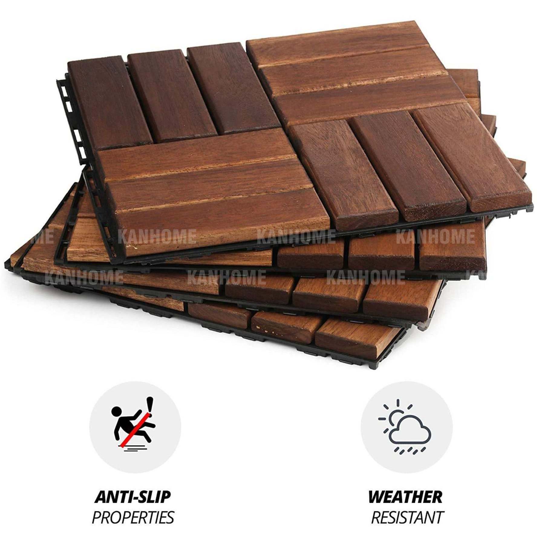 Nawoo T12A1 12*12 DIY Wooden Interlocking deck tiles Acacia decking click flooring for terrace courtyard