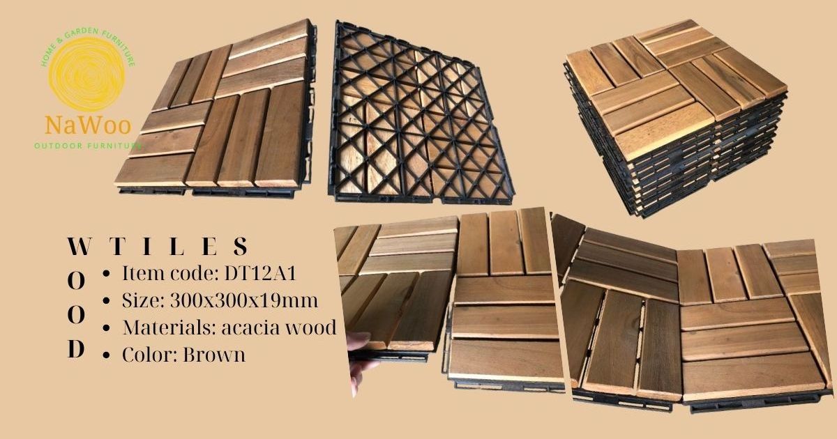 On Time Delivery Best Quality 12-Slat Acacia Solid Wooden Deck Tile 300x300x19 mm Outdoor Tiles With Low MOQ Nawoo from Vietnam