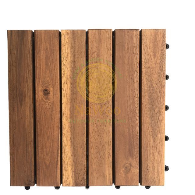 Nawoo 6-SLAT ACACIA SOLID WOODEN DECKING TILE 300X300X24MM ECO Friendly Outdoor Tiles Waterproof Low MOQ Best Quality