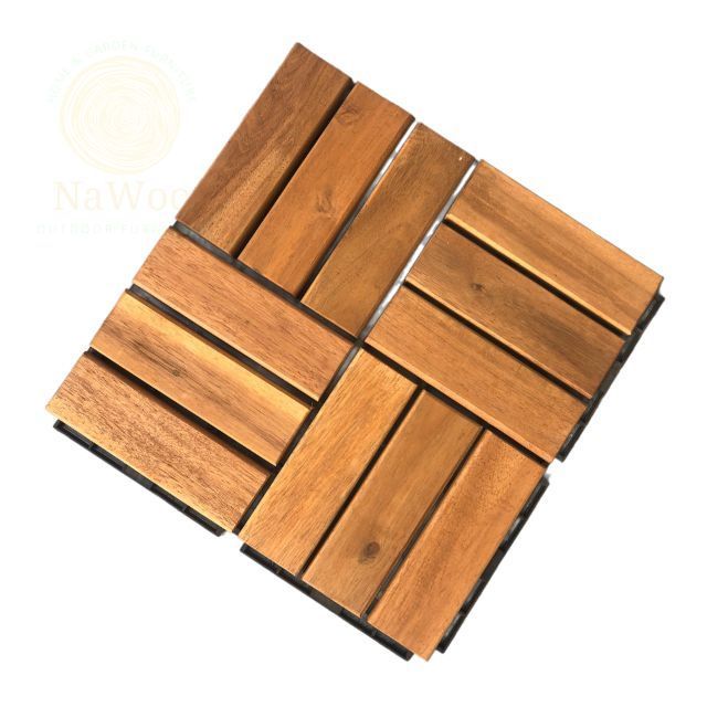 Nawoo - Outdoor Indoor Wood Deck Tiles Diy Interlocking Floor Easy Install Flooring Acacia Deck Tile 12 slats 19mm thick