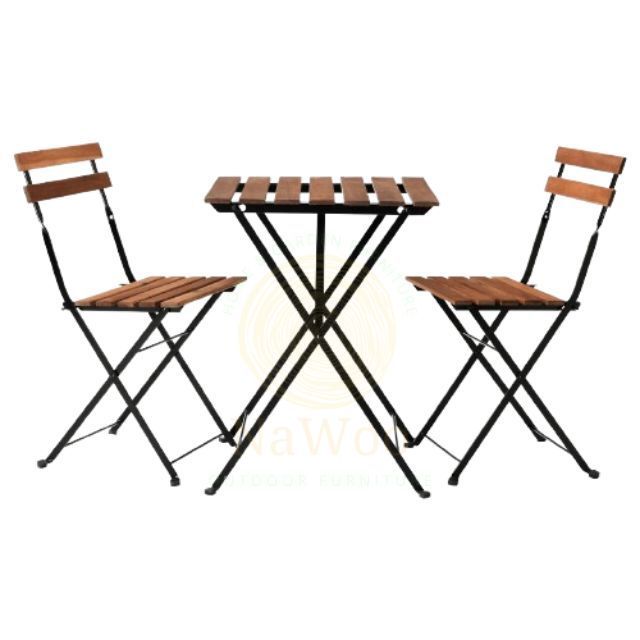 Nawoo - Outdoor Metal Frame ACACIA Wood 3PCS Coffee Bistro Garden Set Folding Garden Chair and Table Set from Vietnam