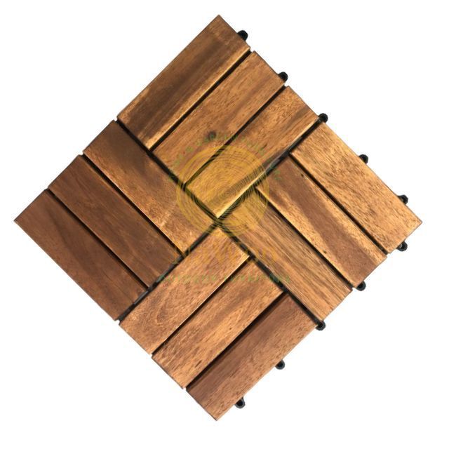 Best Quality 12-Slat Acacia Solid Wooden Deck Tile 12