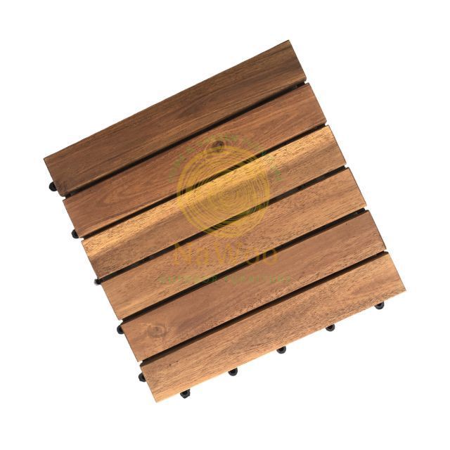 Nawoo - Acacia Solid Wood Decking Tiles 10 pieces/carton box Outdoor 6 slats Decking 24mm thick Interlocking Decking Tiles