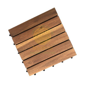 Nawoo - Acacia Solid Wood Decking Tiles 10 pieces/carton box Outdoor 6 slats Decking 24mm thick Interlocking Decking Tiles