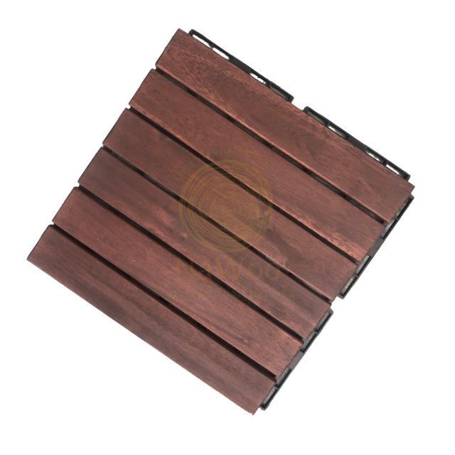 Nawoo - Acacia Solid Wood Decking Tiles 10 pieces/carton box Outdoor 6 slats Decking 19mm thick Interlocking Decking Tiles