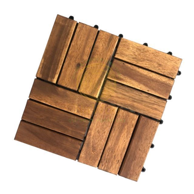 Nawoo Best Quality 12-Slat Acacia Solid Wooden Deck Tile 11.8