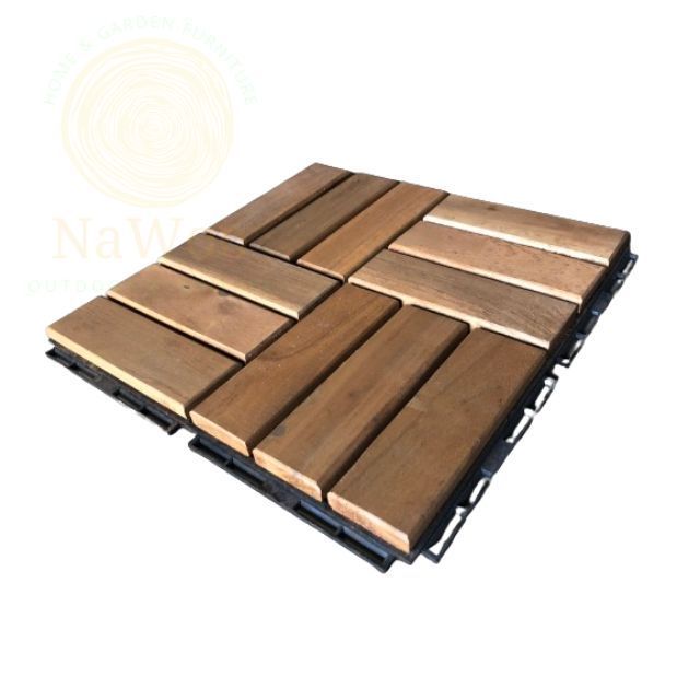 Nawoo T12A1 12*12 DIY Wooden Interlocking deck tiles Acacia decking click flooring for terrace courtyard