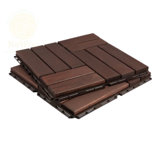 Nawoo - Acacia Solid Wood Decking Tiles 10 pieces/carton box Outdoor 10 slats Decking 19mm thick Interlocking Decking Tiles