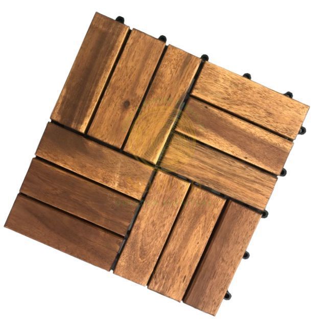 Best Quality 12-Slat Acacia Solid Wooden Interlocking Deck Tile 300x300x24 mm Outdoor Tiles With Low MOQ Nawoo from Vietnam