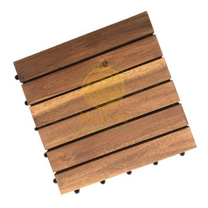 Best Quality 06-Slat Acacia Solid Wooden Interlocking Deck Tile 300x300x24 mm Outdoor Tiles With Low MOQ Nawoo from Vietnam