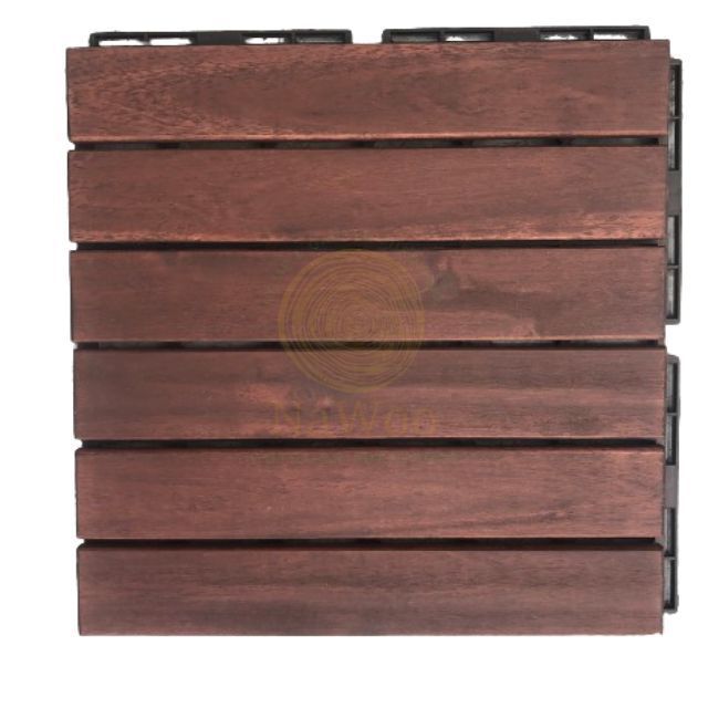 Nawoo 6-SLAT ACACIA SOLID WOODEN DECKING TILE 300X300X19MM ECO Friendly Outdoor Tiles Waterproof Low MOQ Best Quality