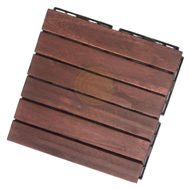 Best Quality 06-Slat Acacia Solid Wooden Interlocking Deck Tile 300x300x19 mm Outdoor Tiles With Low MOQ Nawoo from Vietnam