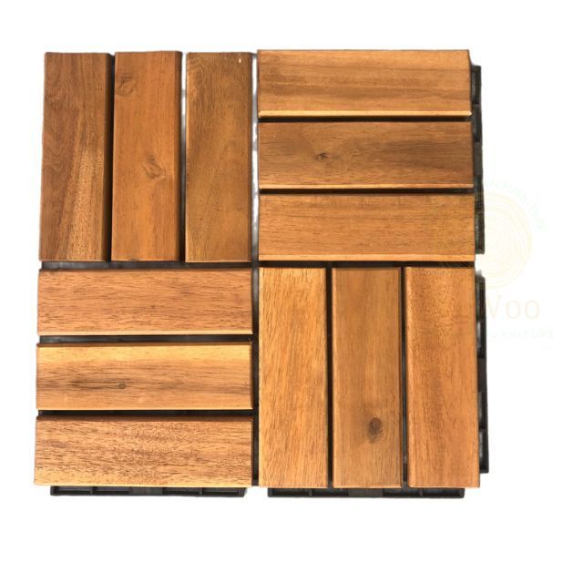 Best Quality 12-Slat Acacia Solid Wooden Interlocking Deck Tile 300x300x19 mm Outdoor Tiles With Low MOQ Nawoo from Vietnam