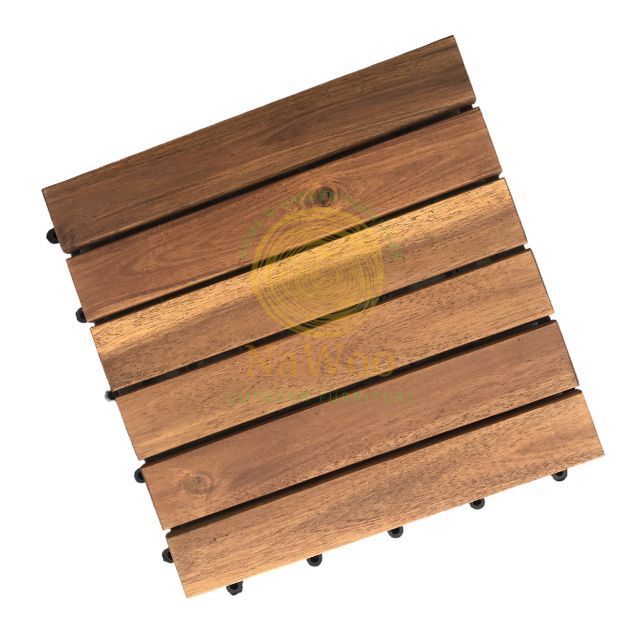 Nawoo Best Quality 6-Slat Acacia Solid Wooden Deck Tile 11.8