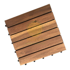 Nawoo Best Quality 6-Slat Acacia Solid Wooden Deck Tile 11.8"x11.8" Outdoor Tiles OEM With Low MOQ from Vietnam