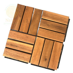 Nawoo 300x300mm Wooden Pattern Click Tile 12 slat Acacia Interlocking decking Finish Flooring Oil Coating For Terrace Courtyard