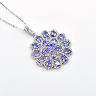 Natural Tanzanite Gemstones Pendant Chain Necklace 925 Sterling Silver Bridal Pendant Manufacture Jewelry For Women