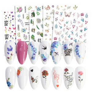 12pcs Colorful Rose Butterfly Small Daisy Greenery Nail Art Sticker For Nail Art Decoration