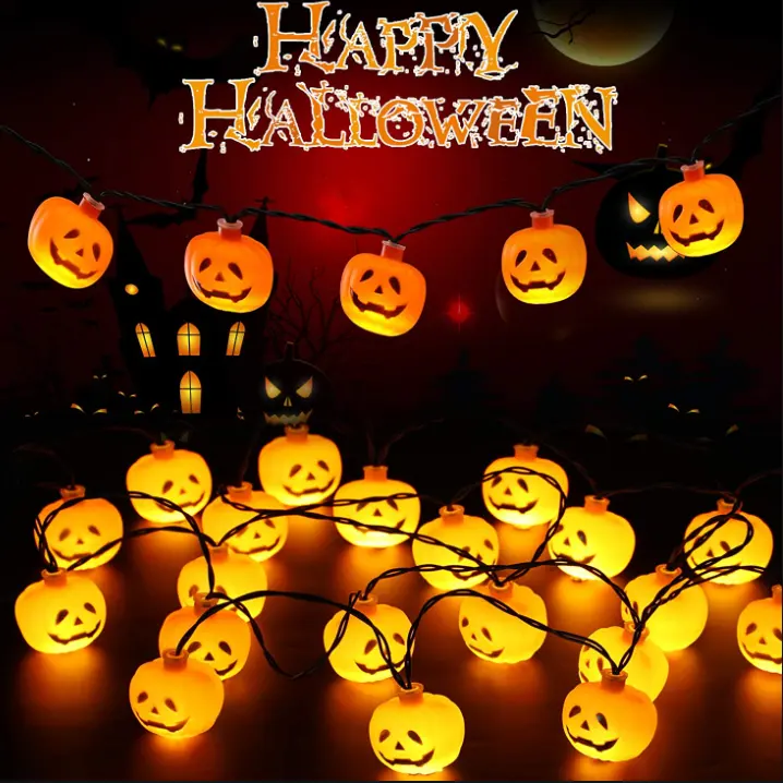 Kanlong Wholesale Halloween decorations printed pumpkin smiley face string light warm LED PVC pumpkin light chain