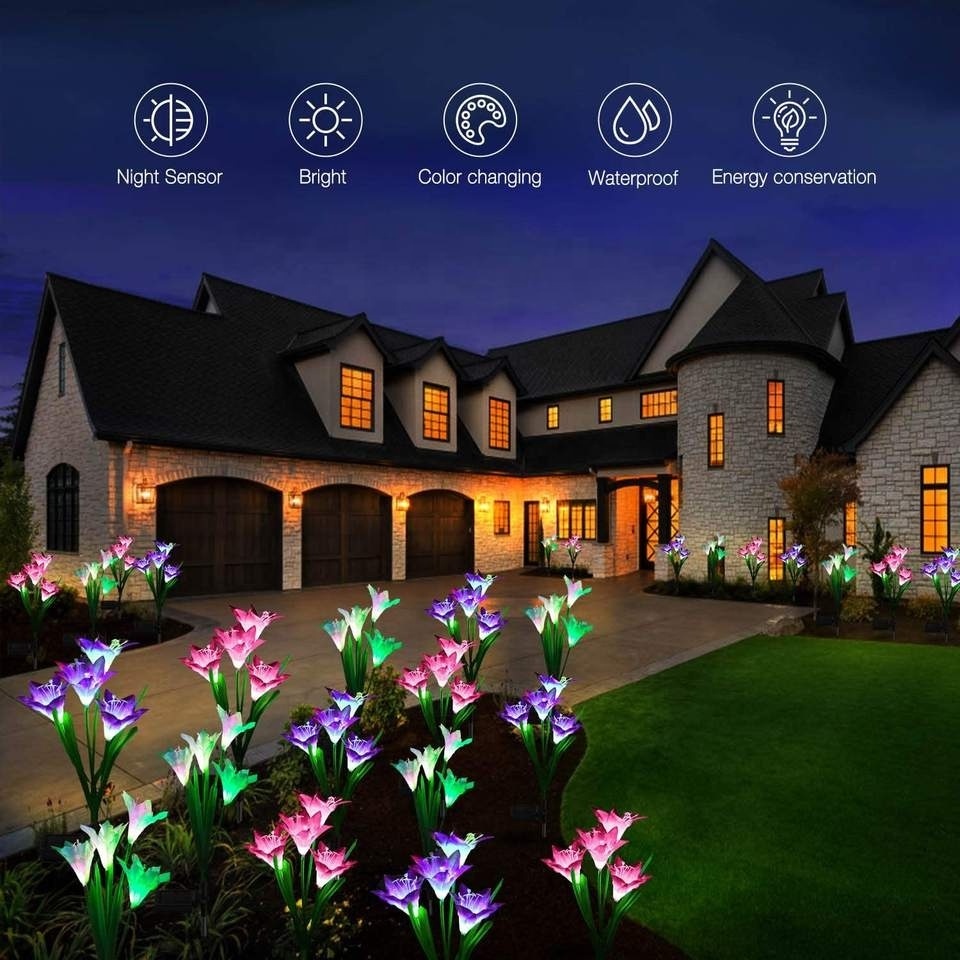 Outdoor Solar Panel Flame Flower Yard Lamp Home Led Solar Flame Garden Lights