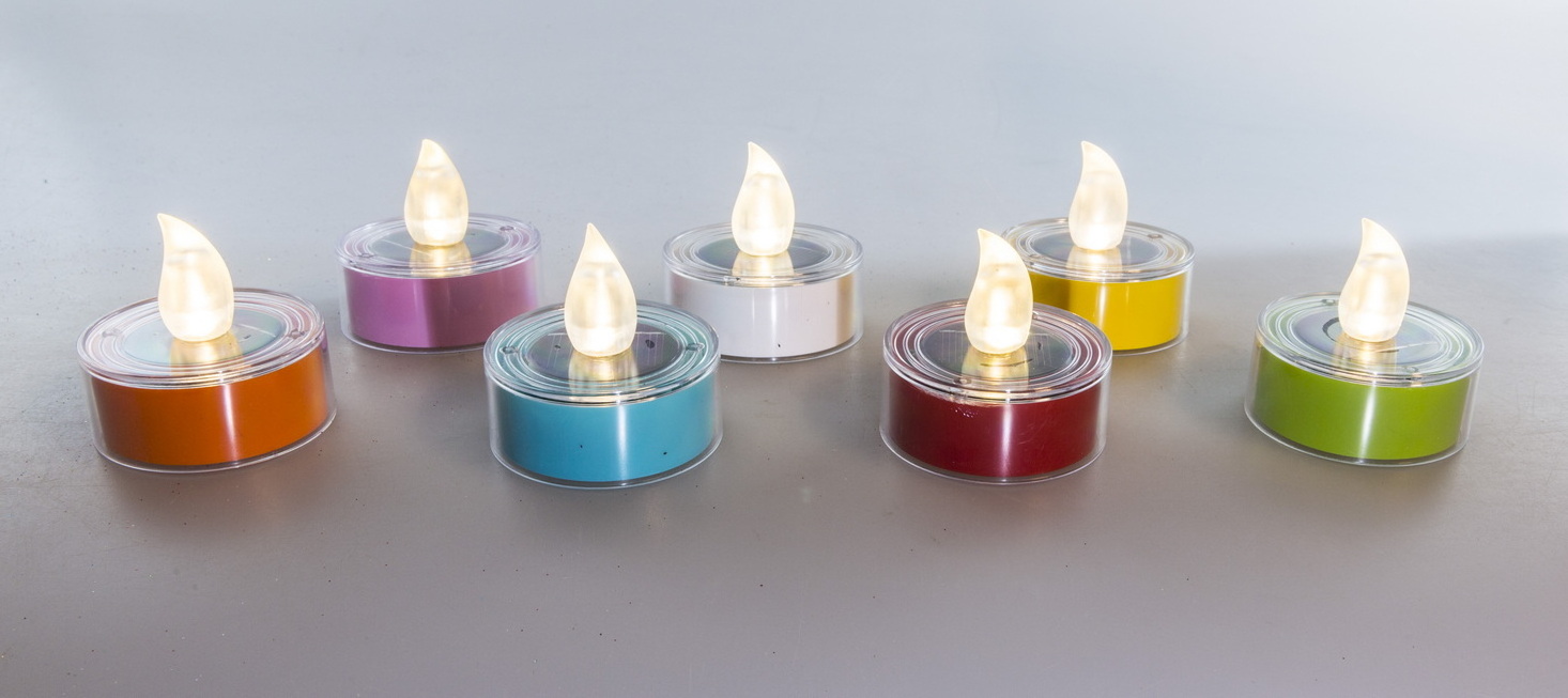 Newish 4pcs fancy plastic multicolor flameless led solar Tea light with solar panel