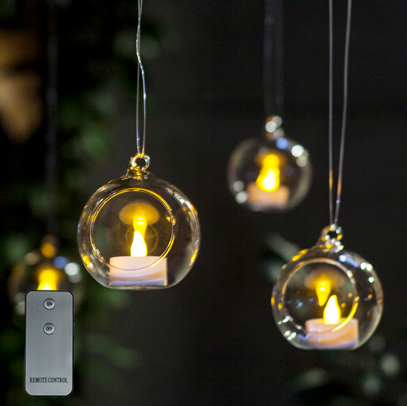 Newish Decoration hanging glass dome holder Battery Operated LED candle tea lights with remote control and glass cover for home