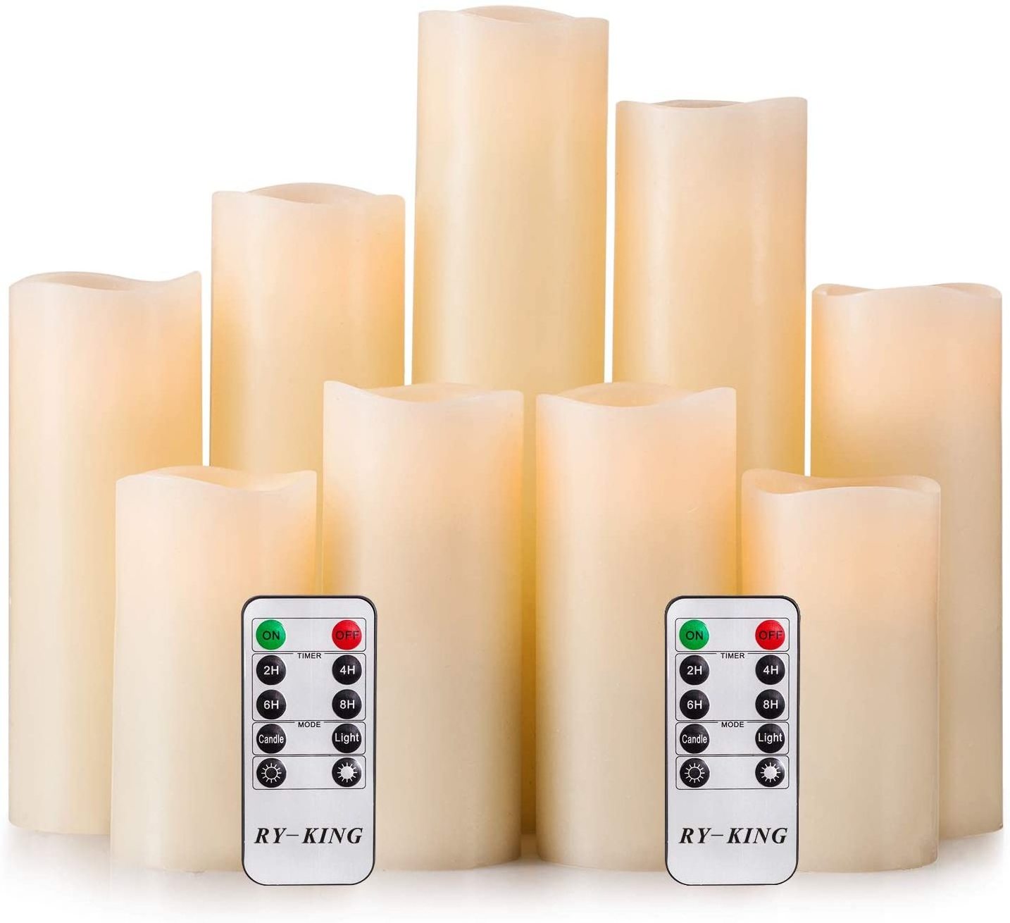 Kanlong set of 9 Remote Control with Battery Operated Decorative Led Candles Real Wax Pillar Flameless Candles Lights