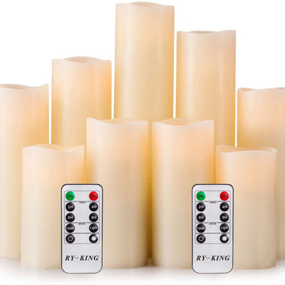 Kanlong set of 9 Remote Control with Battery Operated Decorative Led Candles Real Wax Pillar Flameless Candles Lights