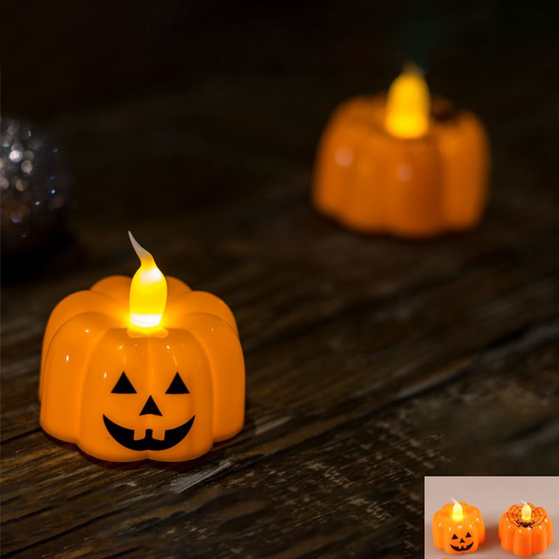 Best Price Wholesale Candles Set Of 4 Halloween Decorations Pumpkin Led Candle Light With Spider Web Pattern