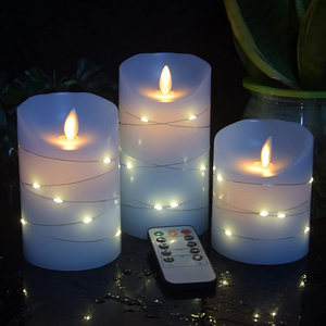 Kanlong bullet flame and 3 LED string entangled colorful Sky Blue flameless Candle with timer