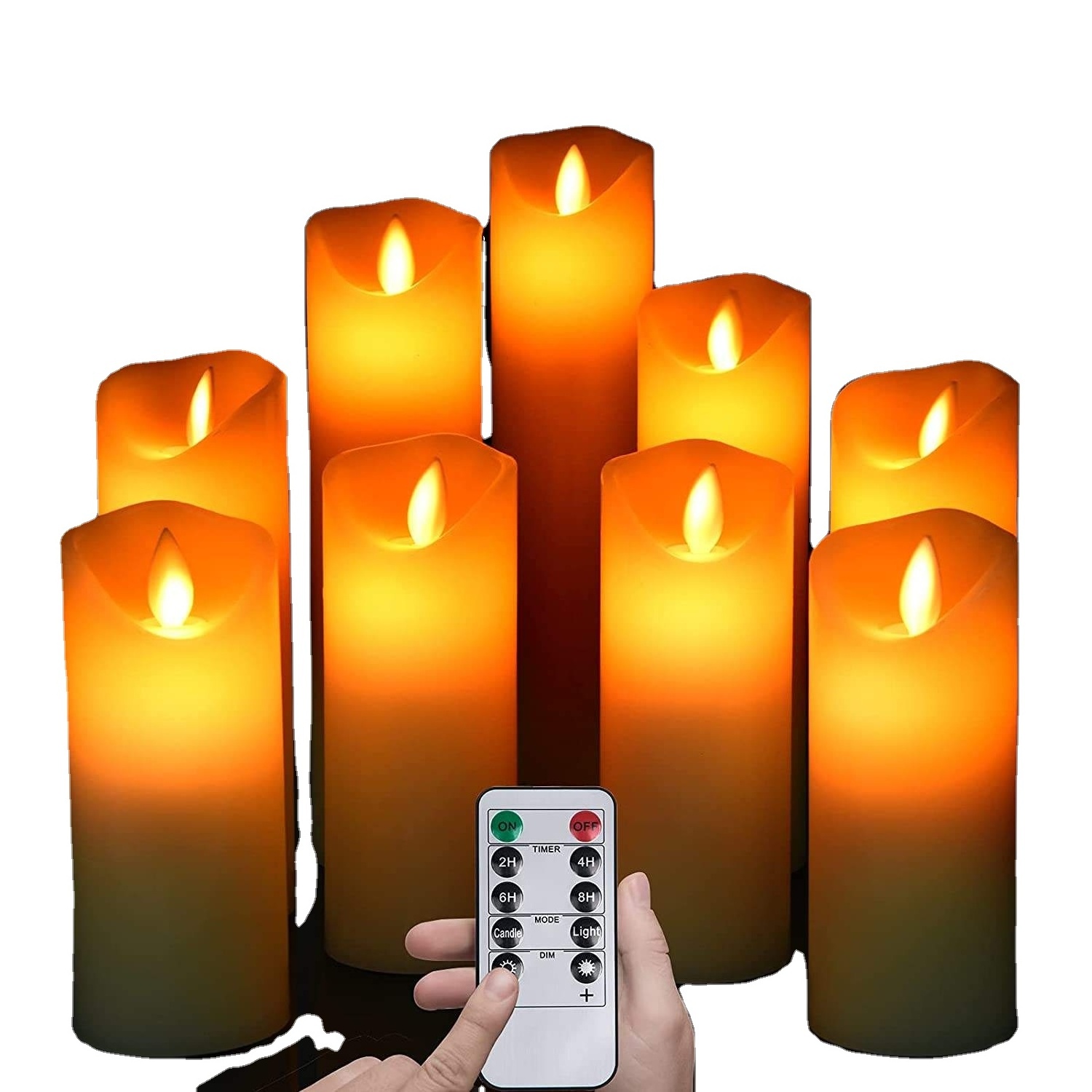 Quality factory 9pcs LED candle events function Remote Control candles led decoration Real Wax Pillar Flameless Candles Lights